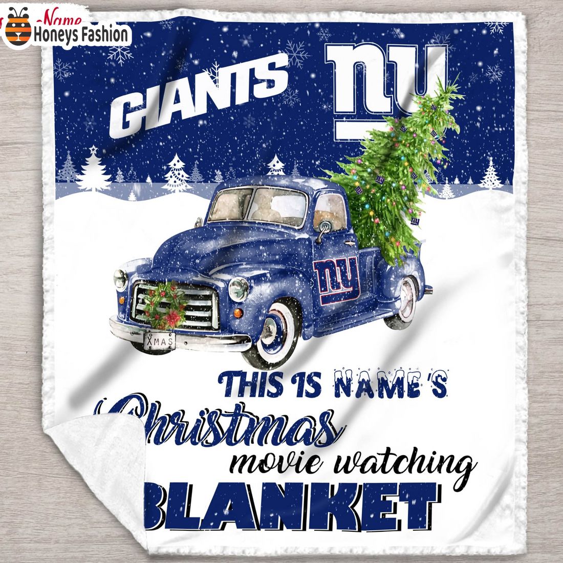 NFL New York Giants Custom Name Christmas movie watching quilt blanket