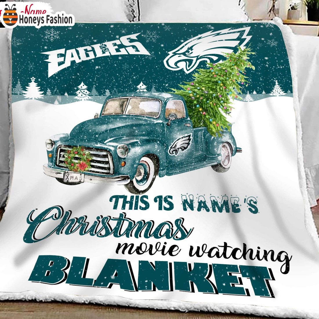 NFL Philadelphia Eagles Custom Name Christmas movie watching quilt blanket