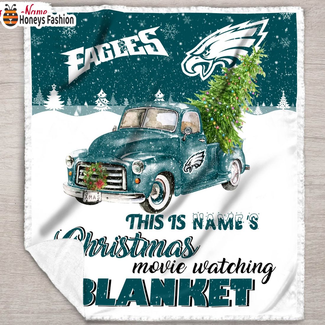 NFL Philadelphia Eagles Custom Name Christmas movie watching quilt blanket
