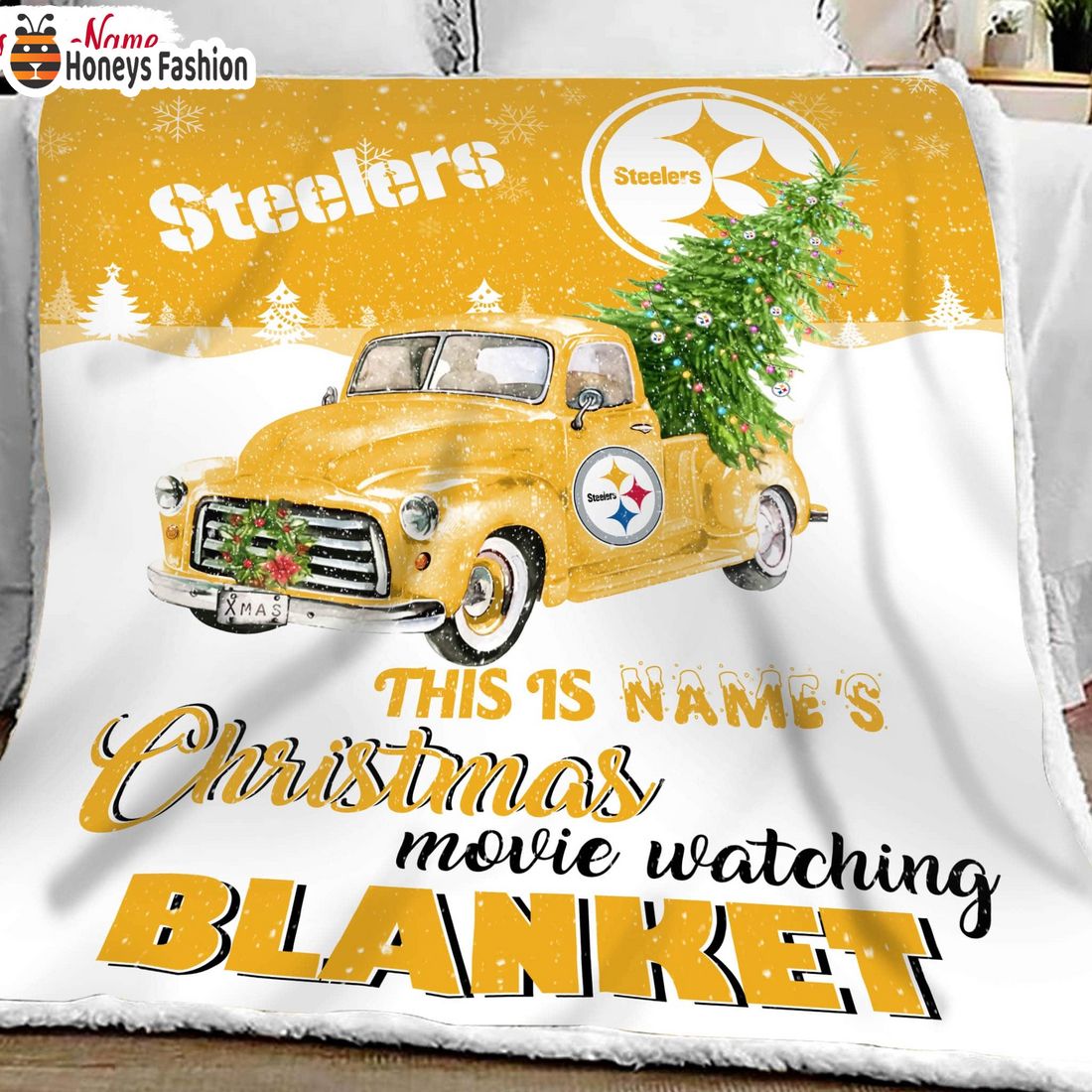 NFL Pittsburgh Steelers Custom Name Christmas movie watching quilt blanket
