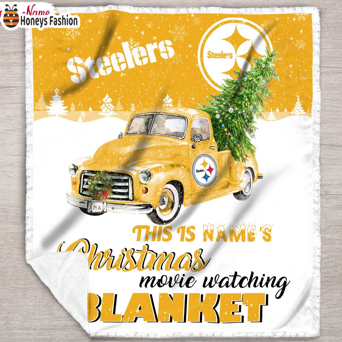 NFL Pittsburgh Steelers Custom Name Christmas movie watching quilt blanket