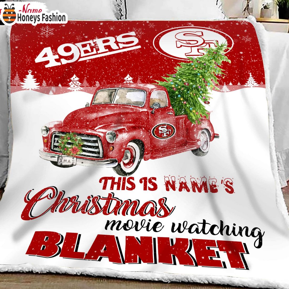 NFL San Francisco 49ers Custom Name Christmas movie watching quilt blanket