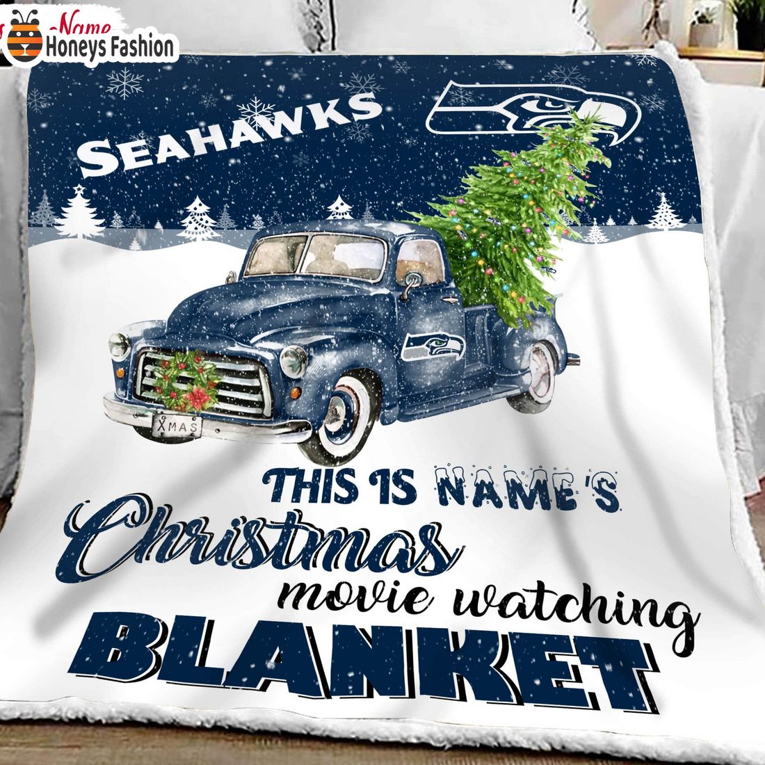 NFL Seattle Seahawks Custom Name Christmas movie watching quilt blanket