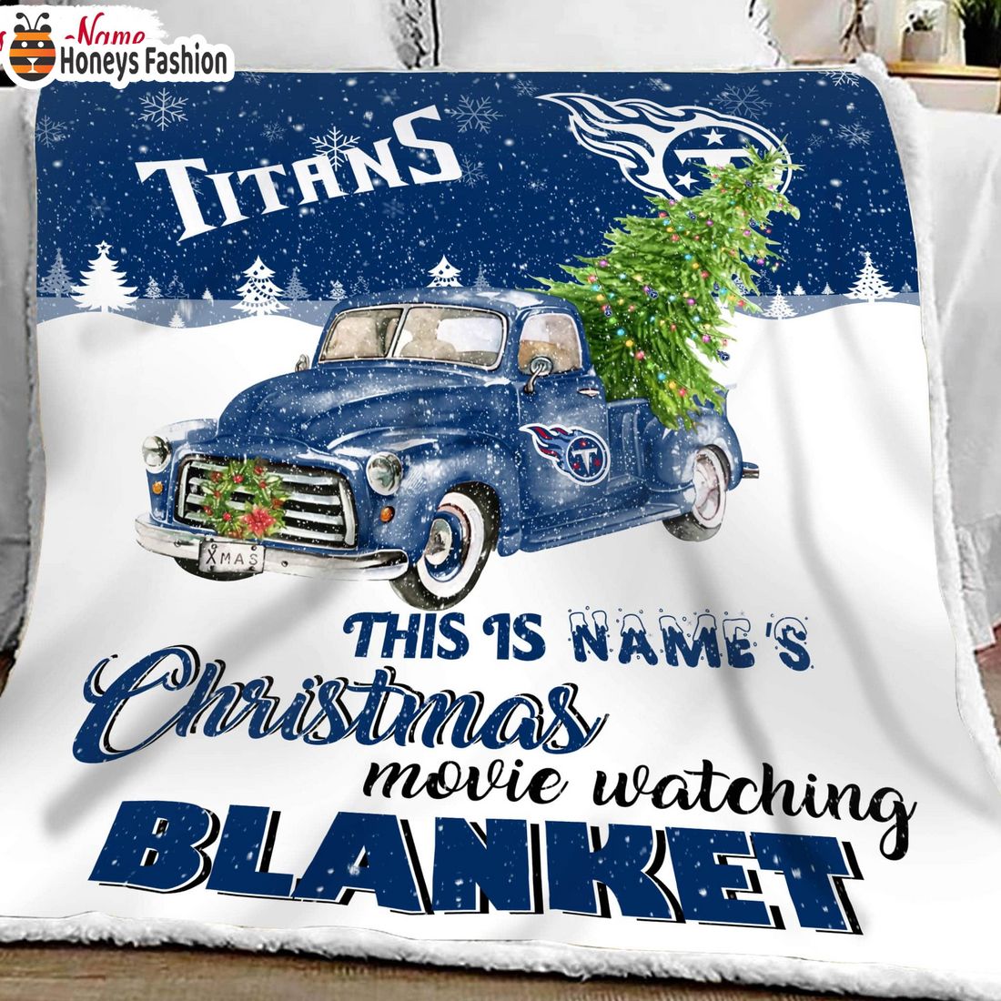 NFL Tennessee Titans Custom Name Christmas movie watching quilt blanket