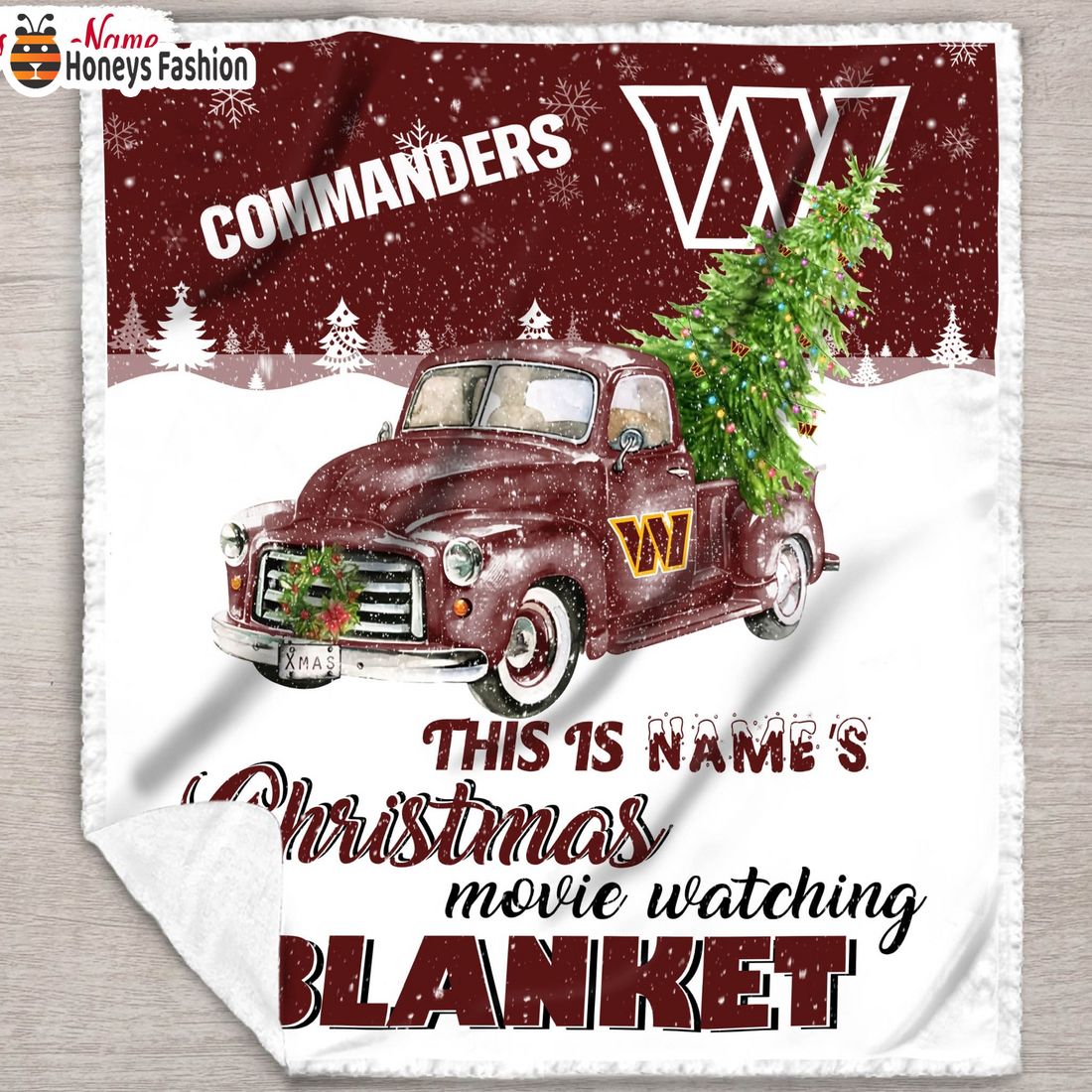 NFL Washington Commanders Custom Name Christmas movie watching quilt blanket