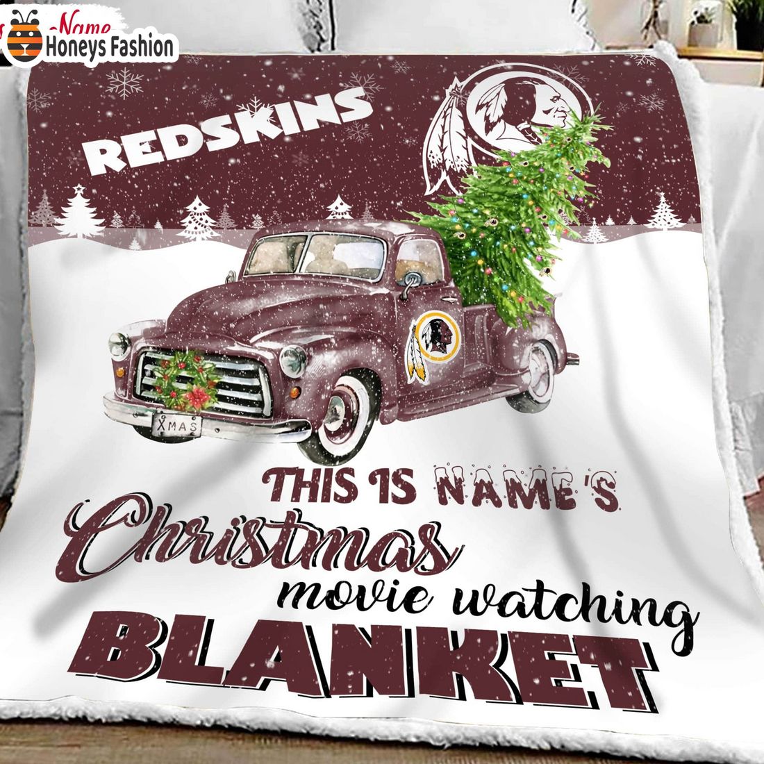 NFL Washington Redskins Custom Name Christmas movie watching quilt blanket