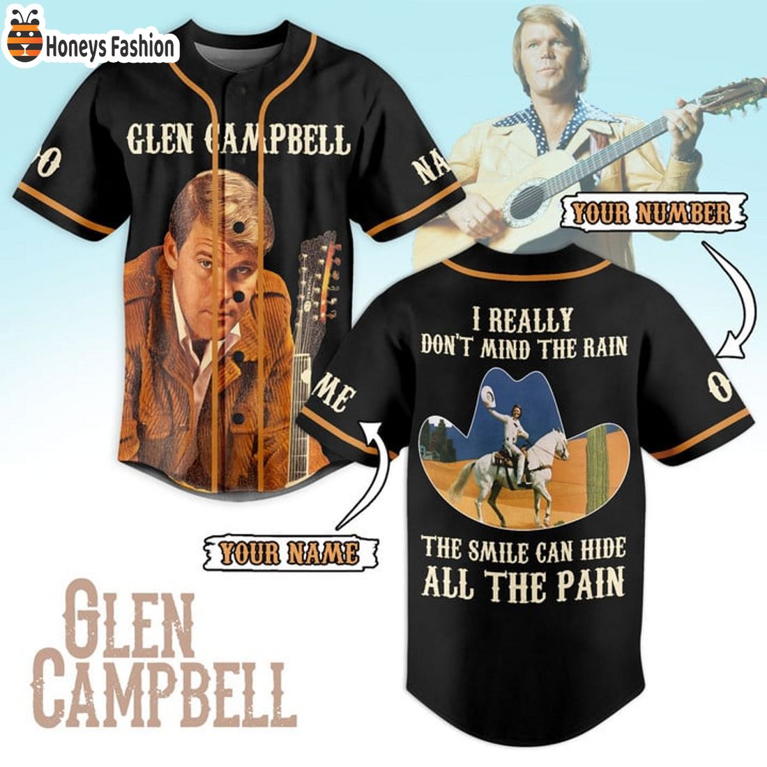 SELLER Glen Campbell I Really Don’t Mind The Rain Personalized Name Number Baseball Jersey