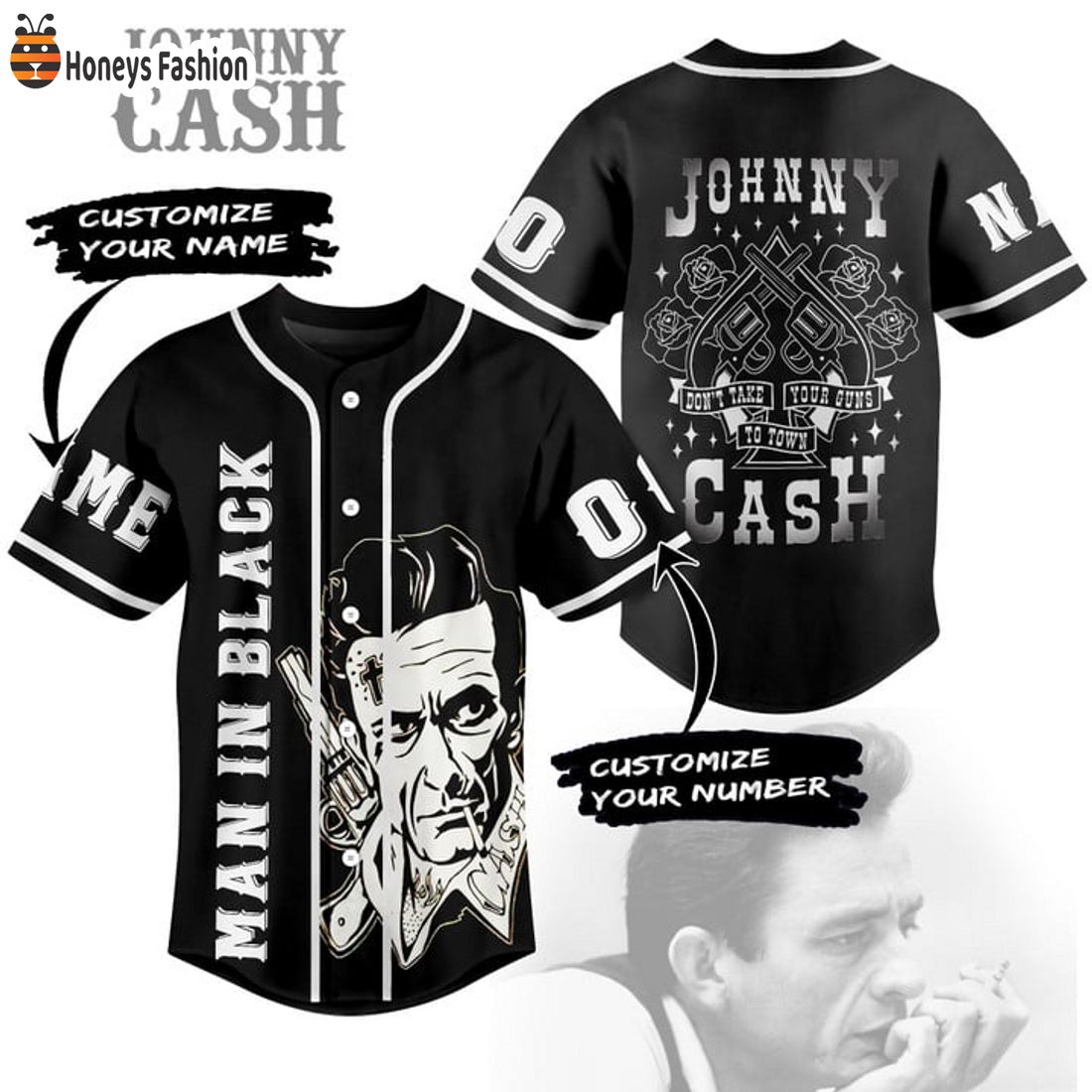 SELLER Johnny Cash Man In Black Personalized Name Number Baseball Jersey