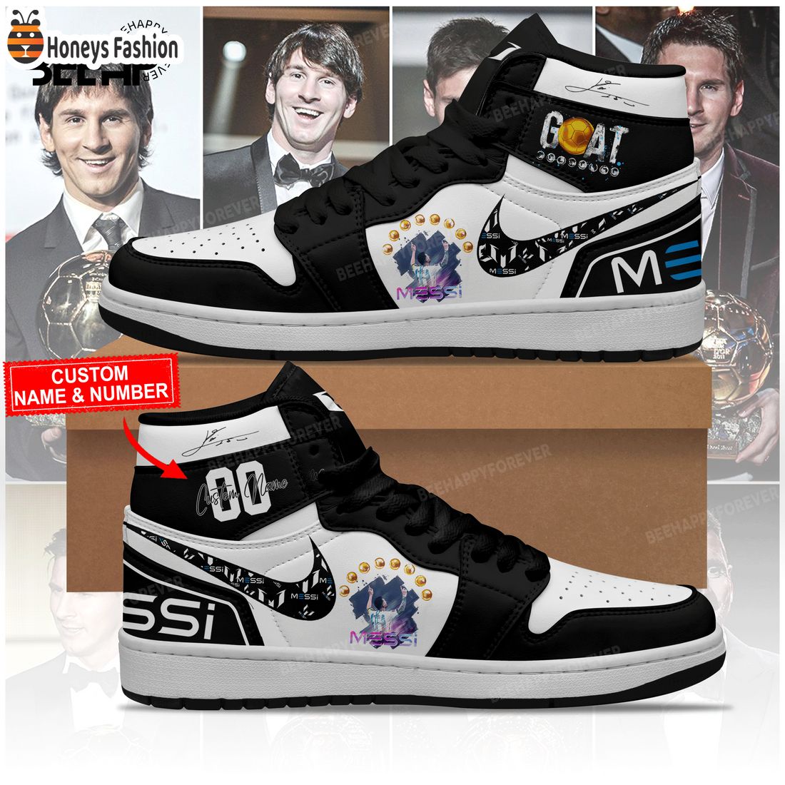 SELLER Lionel Messi Eight Golden Galls 2023 Custom Nike Air Jordan High Sneaker