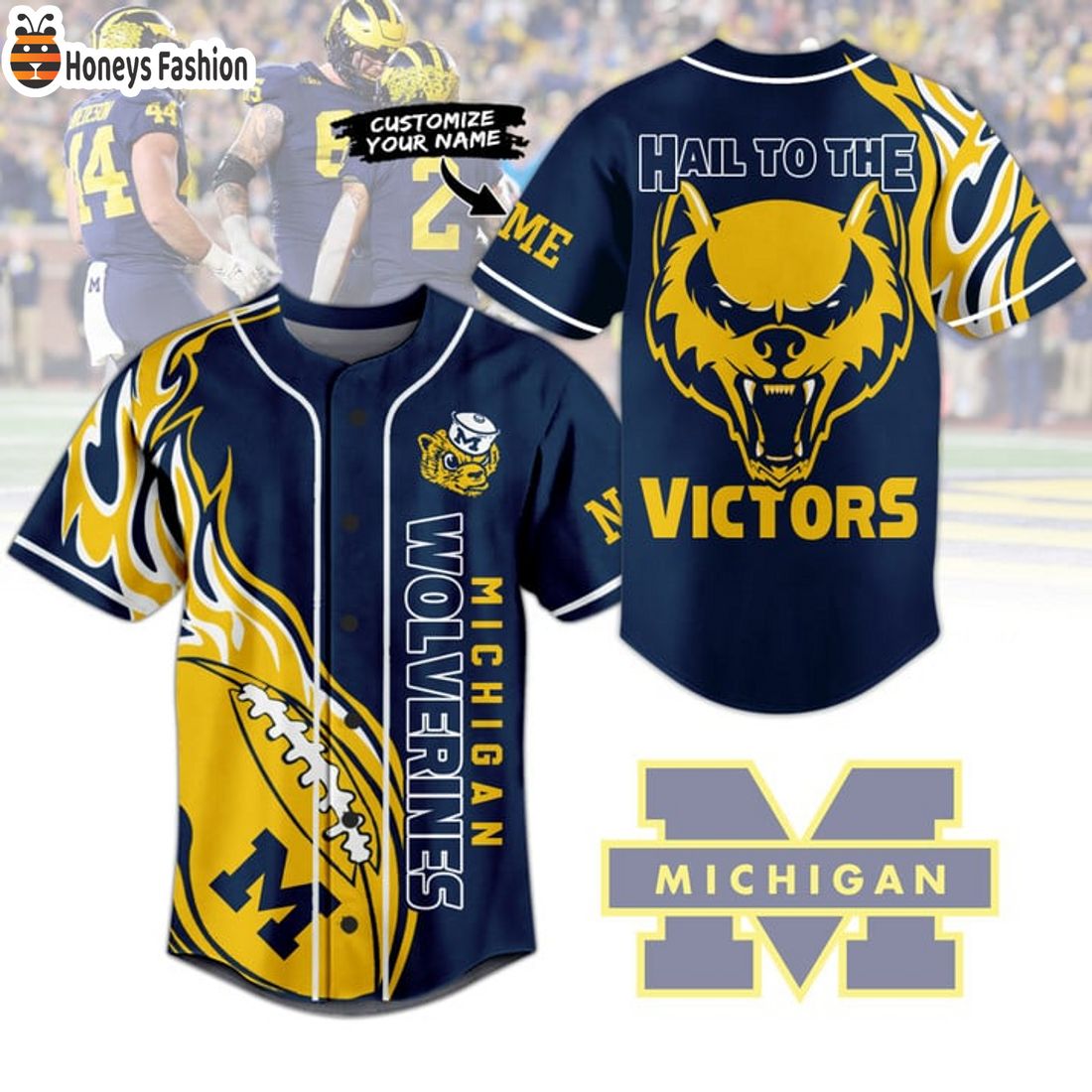 SELLER Michigan Wolverines Hail To The Victors Personalized Name Baseball Jersey