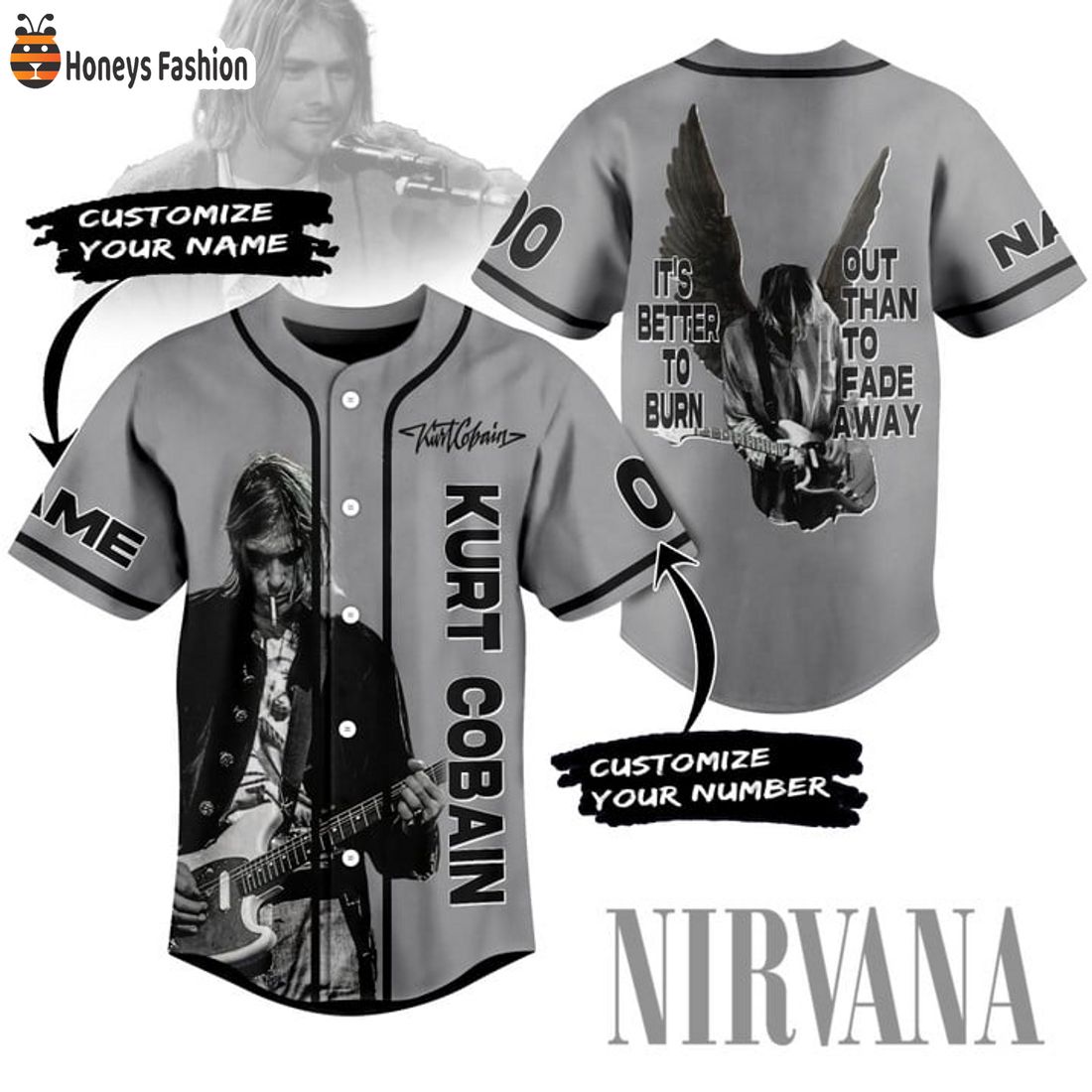 SELLER Nirvana Kurt Cobain Personalized Name Number Baseball Jersey