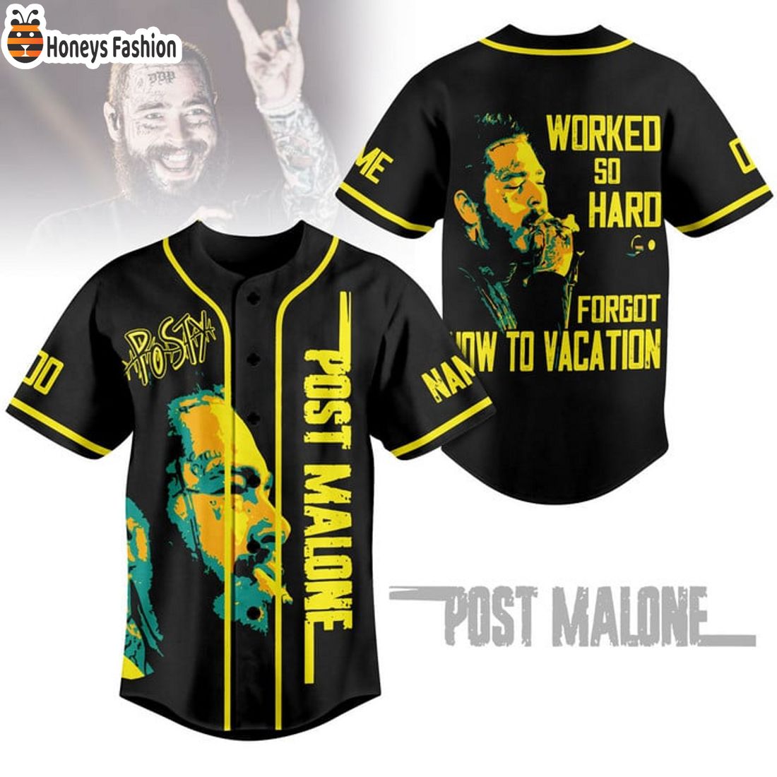 SELLER Post Malone Worked So Hard Forgot How To Vacation Baseball Jersey