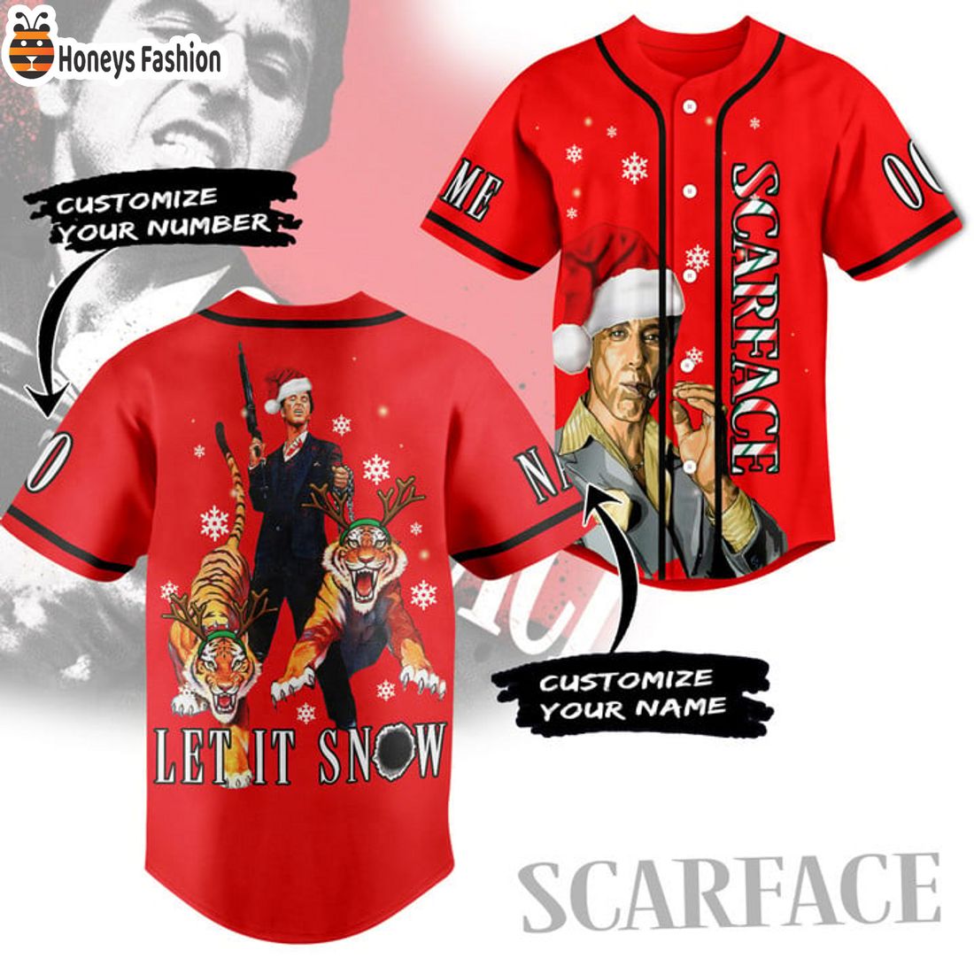 SELLER Scarface Let It Snow Personalized Name Number Baseball Jersey