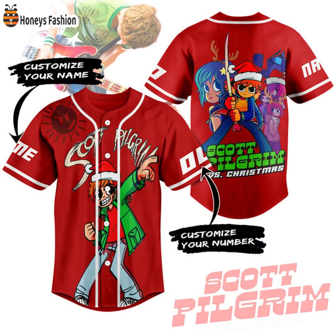 SELLER Scott Pilgrim Vs Christmas Takes Of Personalized Name Number Baseball Jersey