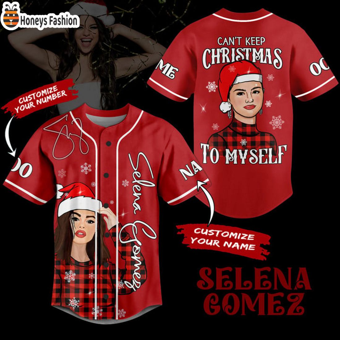 SELLER Selena Gomez Can’t Keep Christmas To My Self Personalized Name Number Baseball Jersey