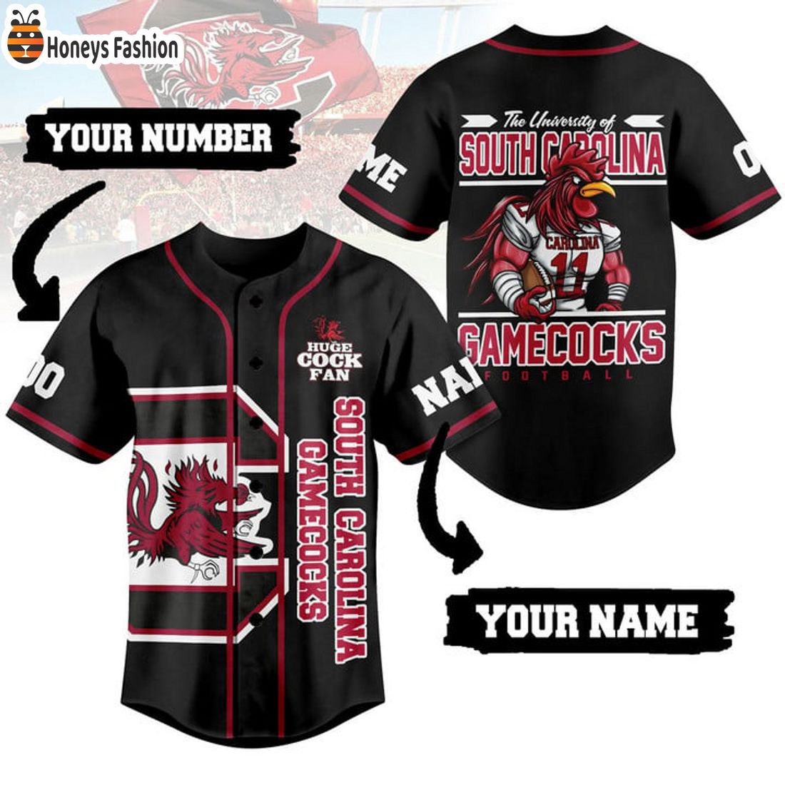 SELLER South Carolina Gamecocks Huge Cock Fan Personalized Name Number Baseball Jersey