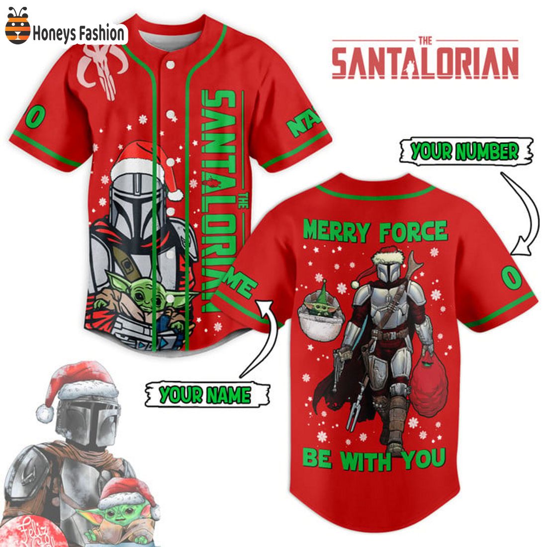 SELLER Star Wars The Santalorian Merry Force Be With You Personalized Name Number Baseball Jersey