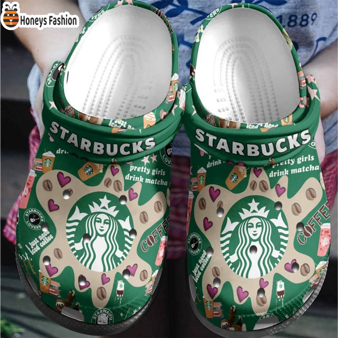 SELLER Starbucks Coffe Pretty Girls Drink Matcha Fleece Crocs Clog Shoes