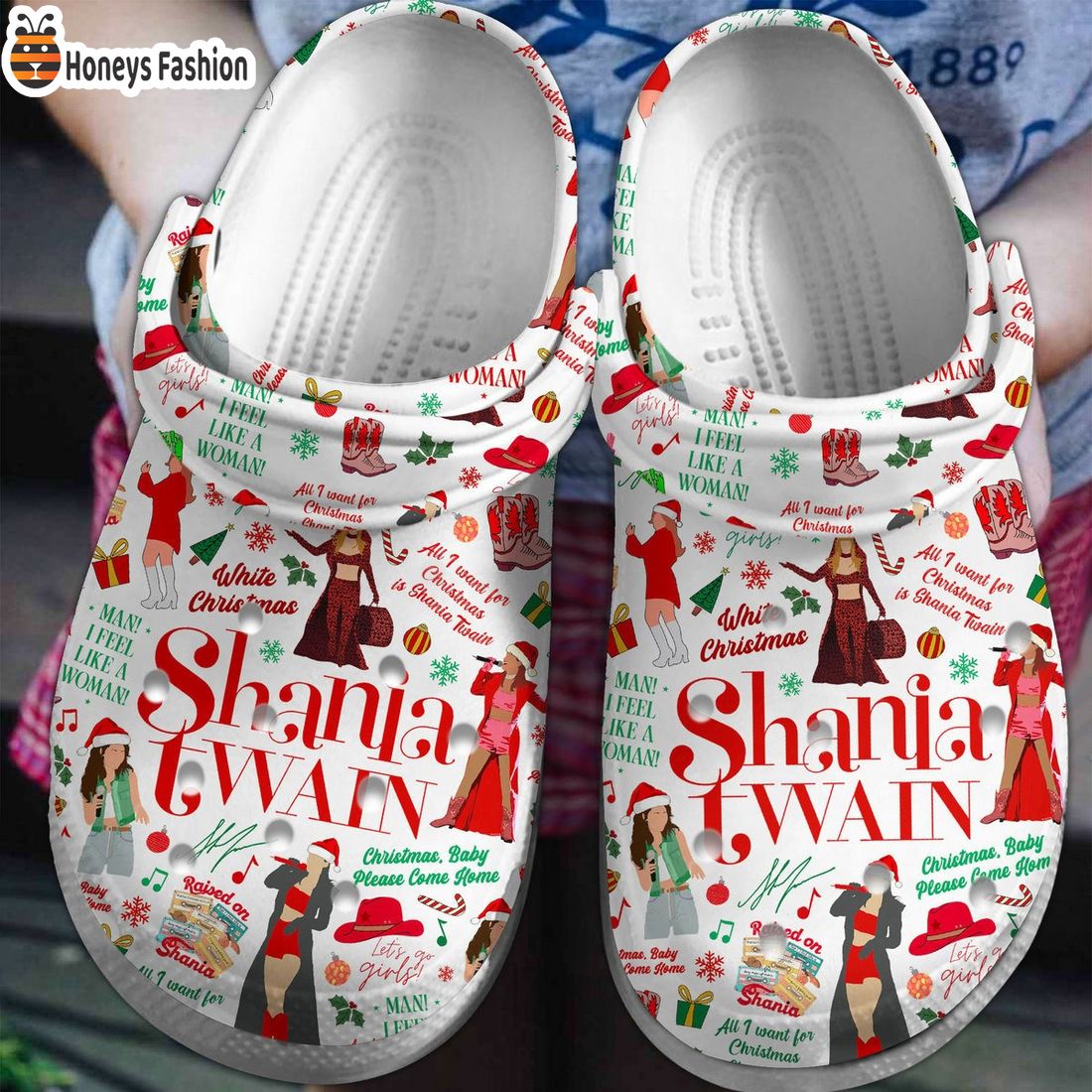 Shania Twain White Christmas Crocs Clog Shoes