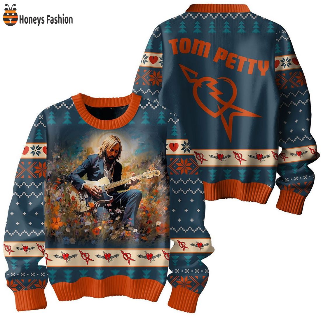 Tom Petty Over Flowers Ugly Christmas Sweater