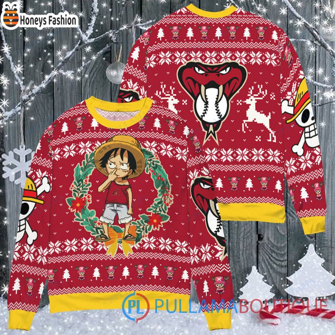 TOP Arizona Diamondbacks x Luffy One Piece Ugly christmas sweater