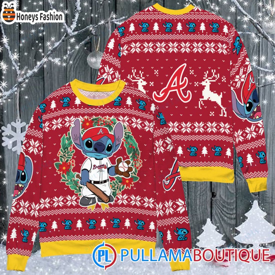 TOP Atlanta Braves x Lilo And Stitch Ugly Christmas Sweater