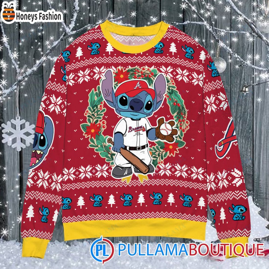 TOP Atlanta Braves x Lilo And Stitch Ugly Christmas Sweater