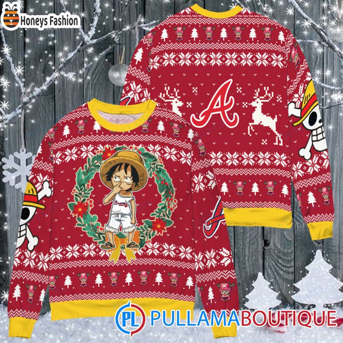 TOP Atlanta Braves x Luffy One Piece Ugly christmas sweater