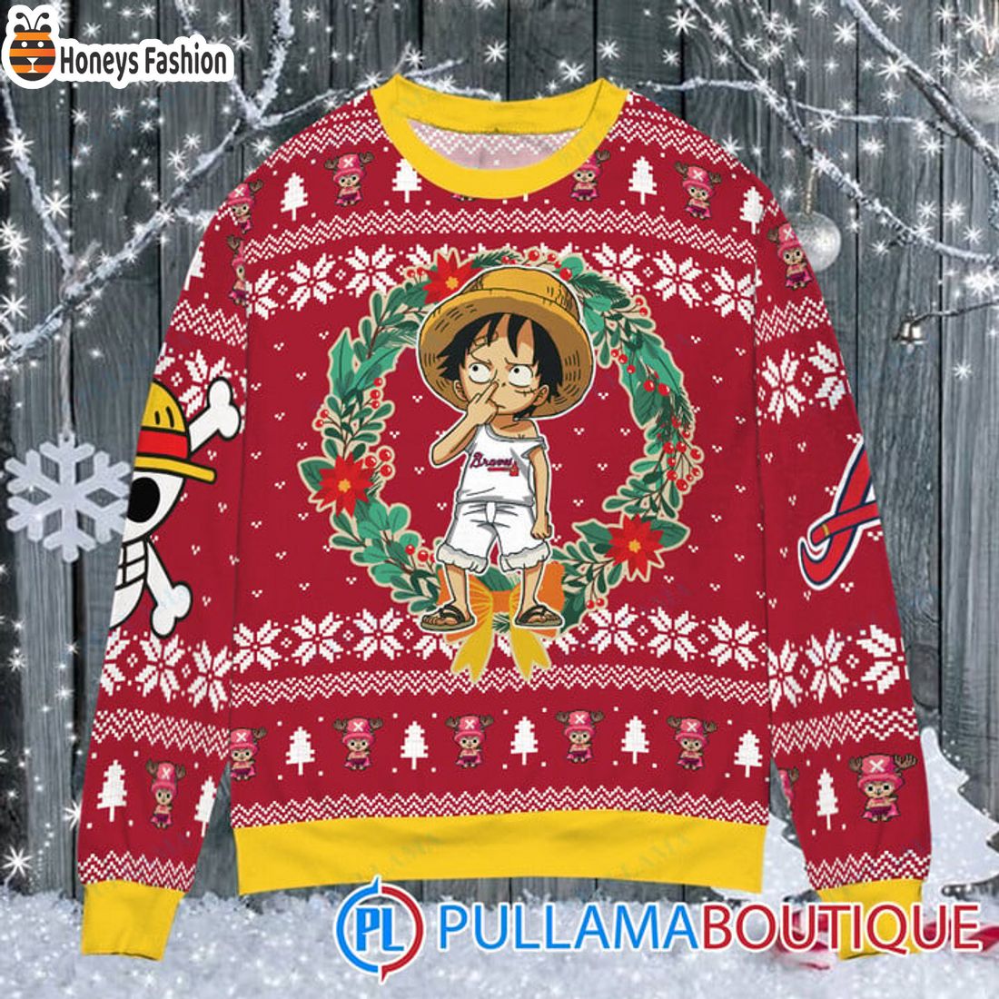 TOP Atlanta Braves x Luffy One Piece Ugly christmas sweater