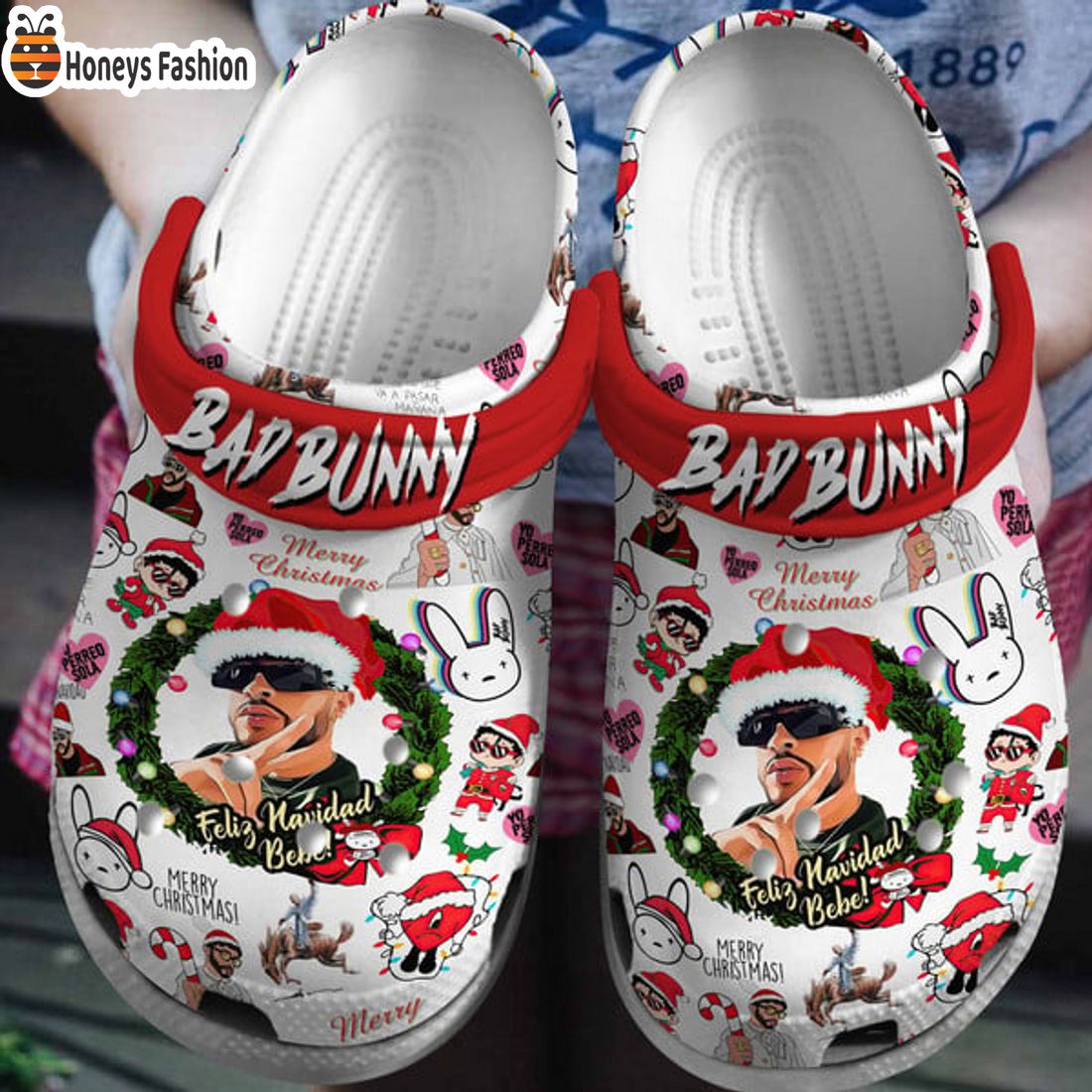 TOP Bad Bunny Feliz Navidad Bebe Crocs Clog Shoes