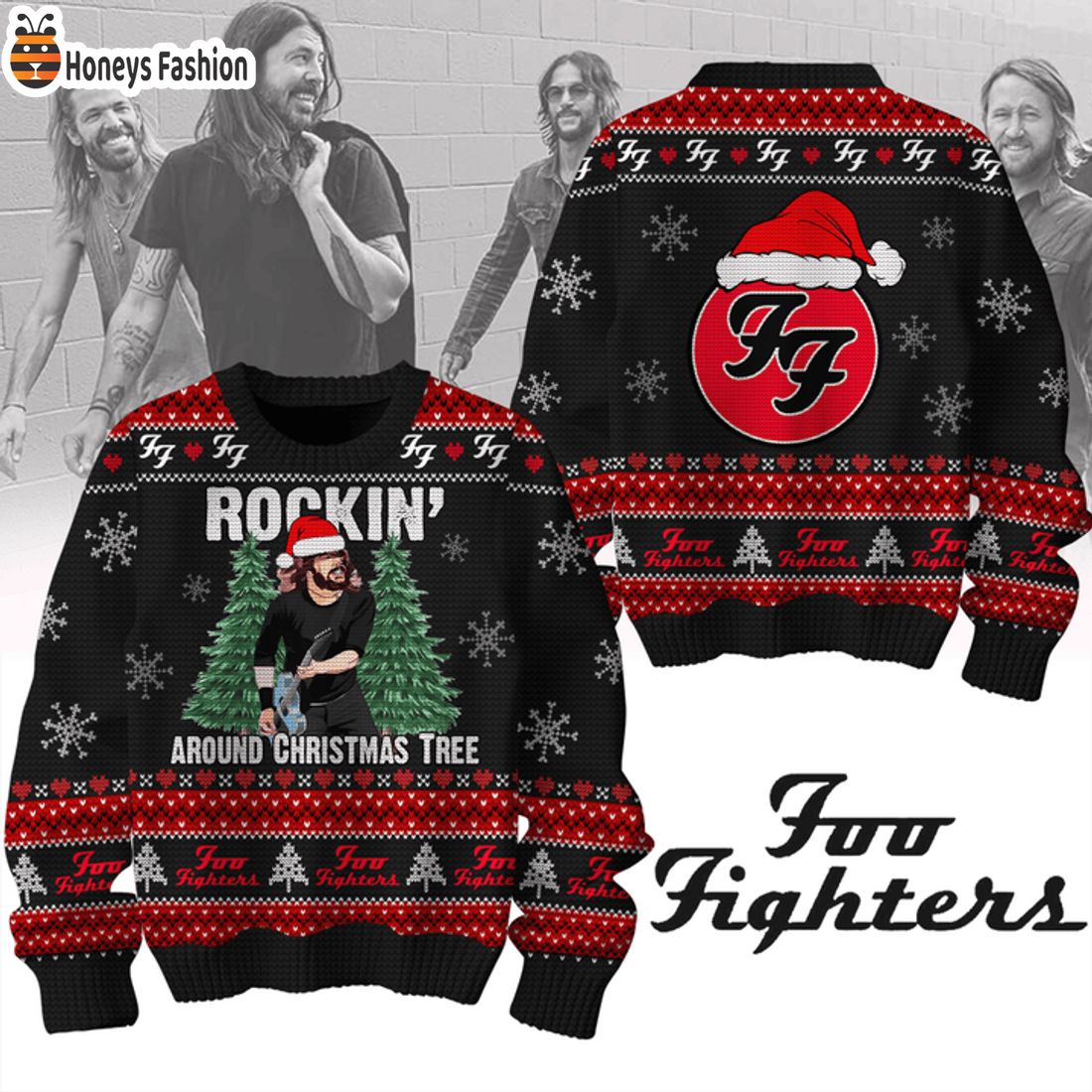 TOP Foo Fighters Rockin’ Around Christmas Tree Ugly Christmas Sweater