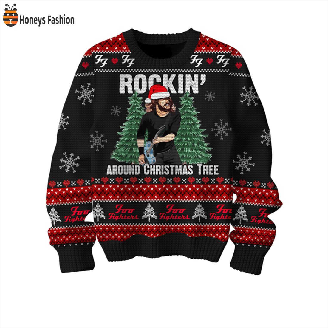 TOP Foo Fighters Rockin’ Around Christmas Tree Ugly Christmas Sweater