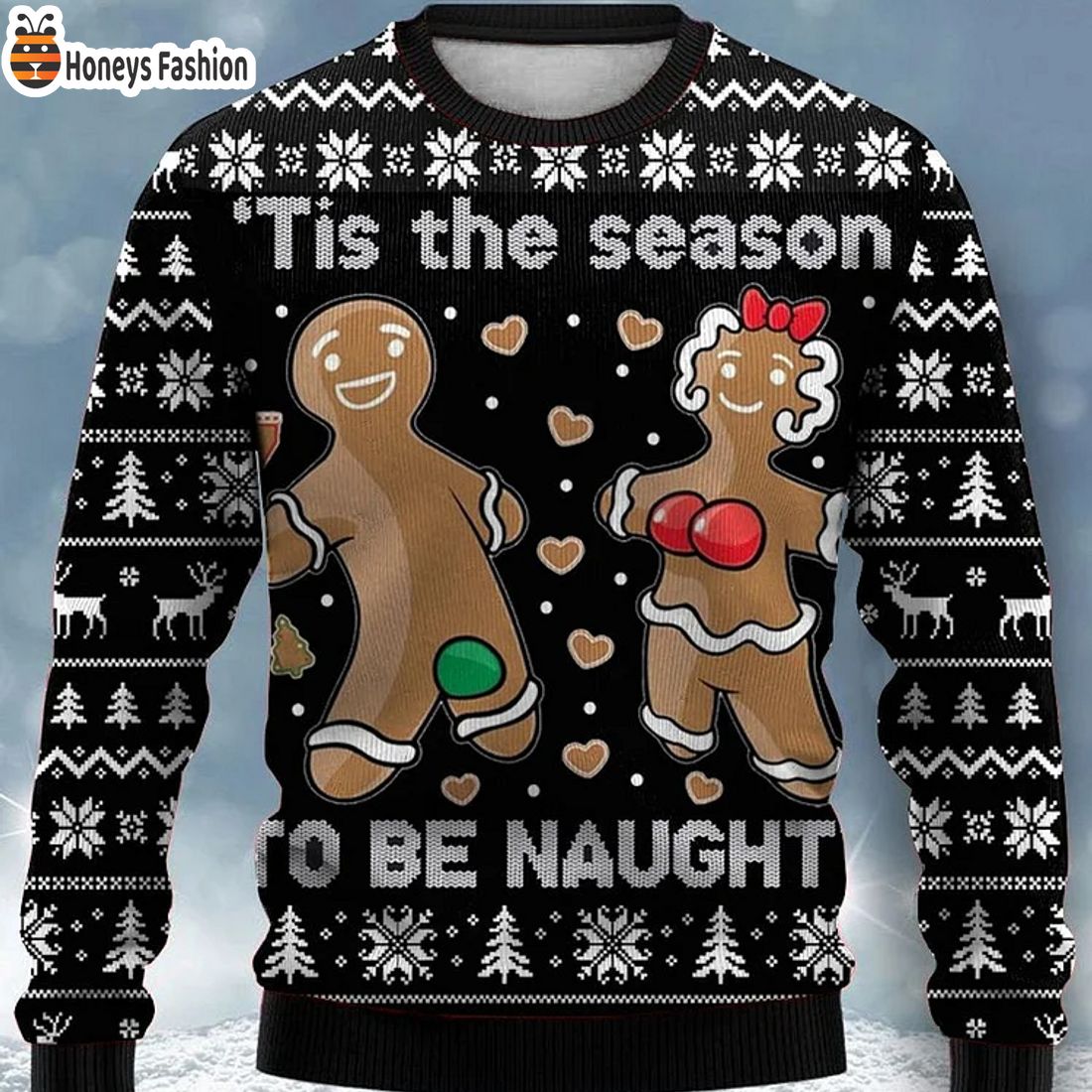 TOP Gingerbread Man Tis The Season To Be Naught Ugly Christmas Sweater