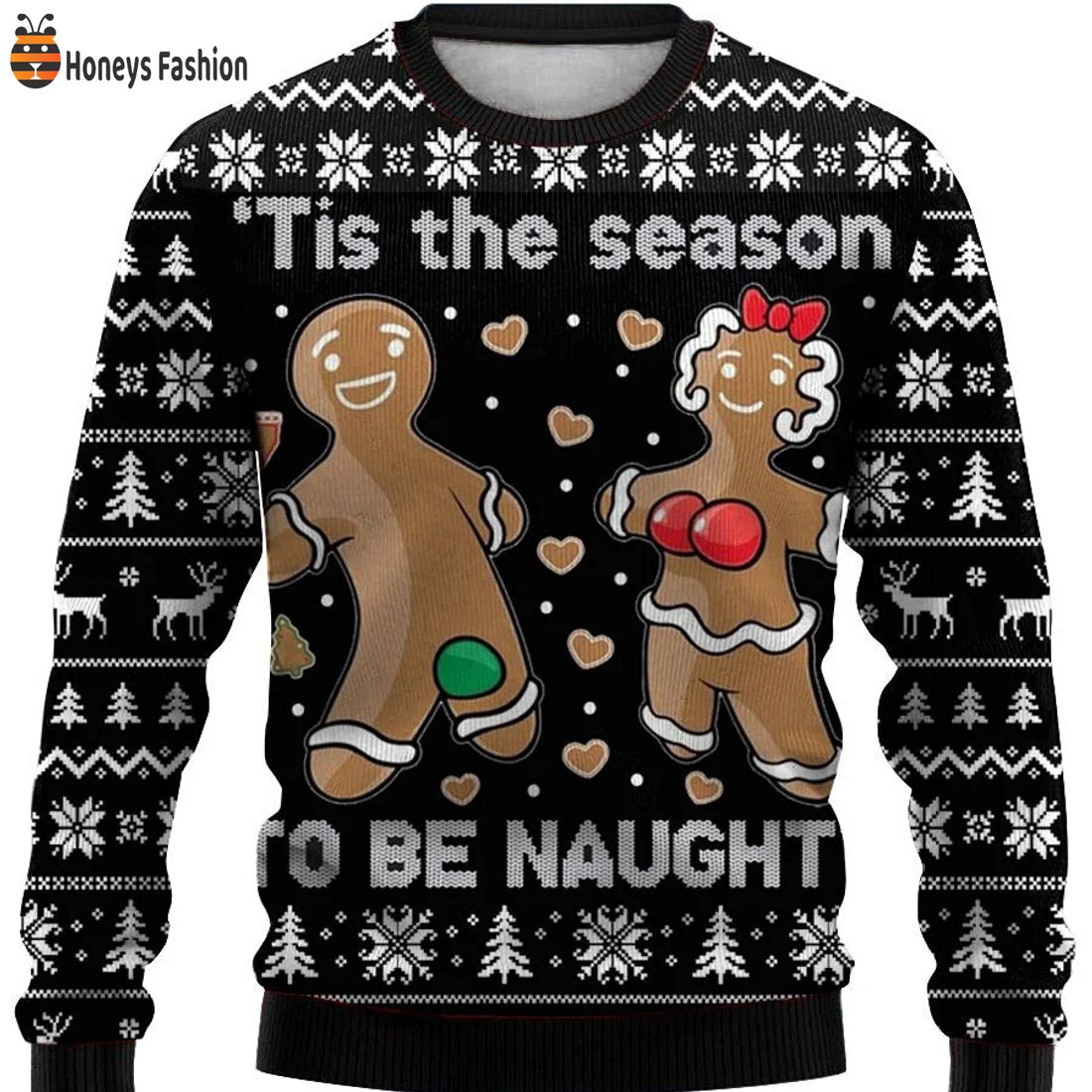 TOP Gingerbread Man Tis The Season To Be Naught Ugly Christmas Sweater