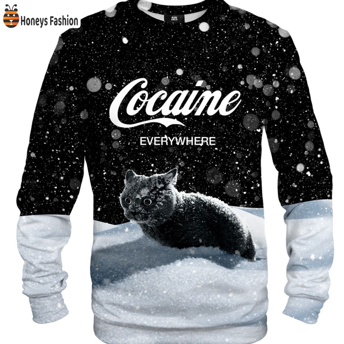 TOP Let It Snow Cat Cocaine Everywhere Black And White Christmas Sweatshirt