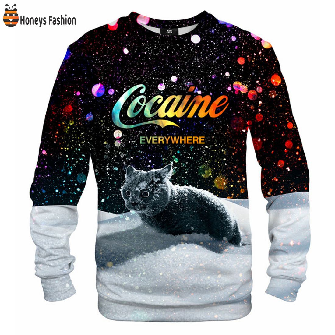 TOP Let It Snow Cat Cocaine Everywhere Black Christmas Sweatshirt