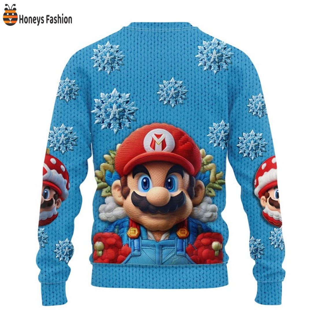 TOP Mario Snowflakes Wool Blue Ugly Christmas Sweater