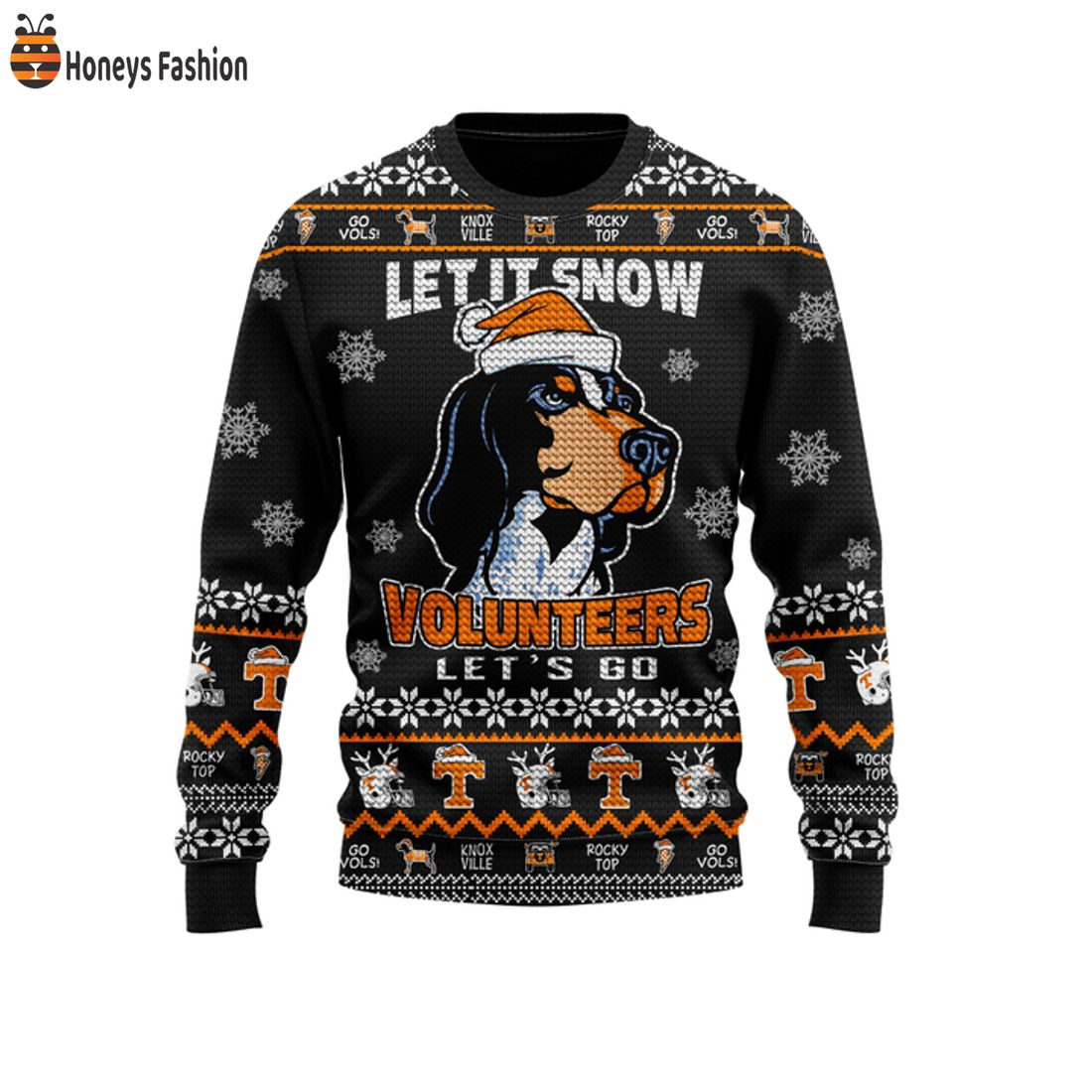 TOP Volunteer Tennessee Smokey Let It Snow Let's Go Ugly Christmas Sweater