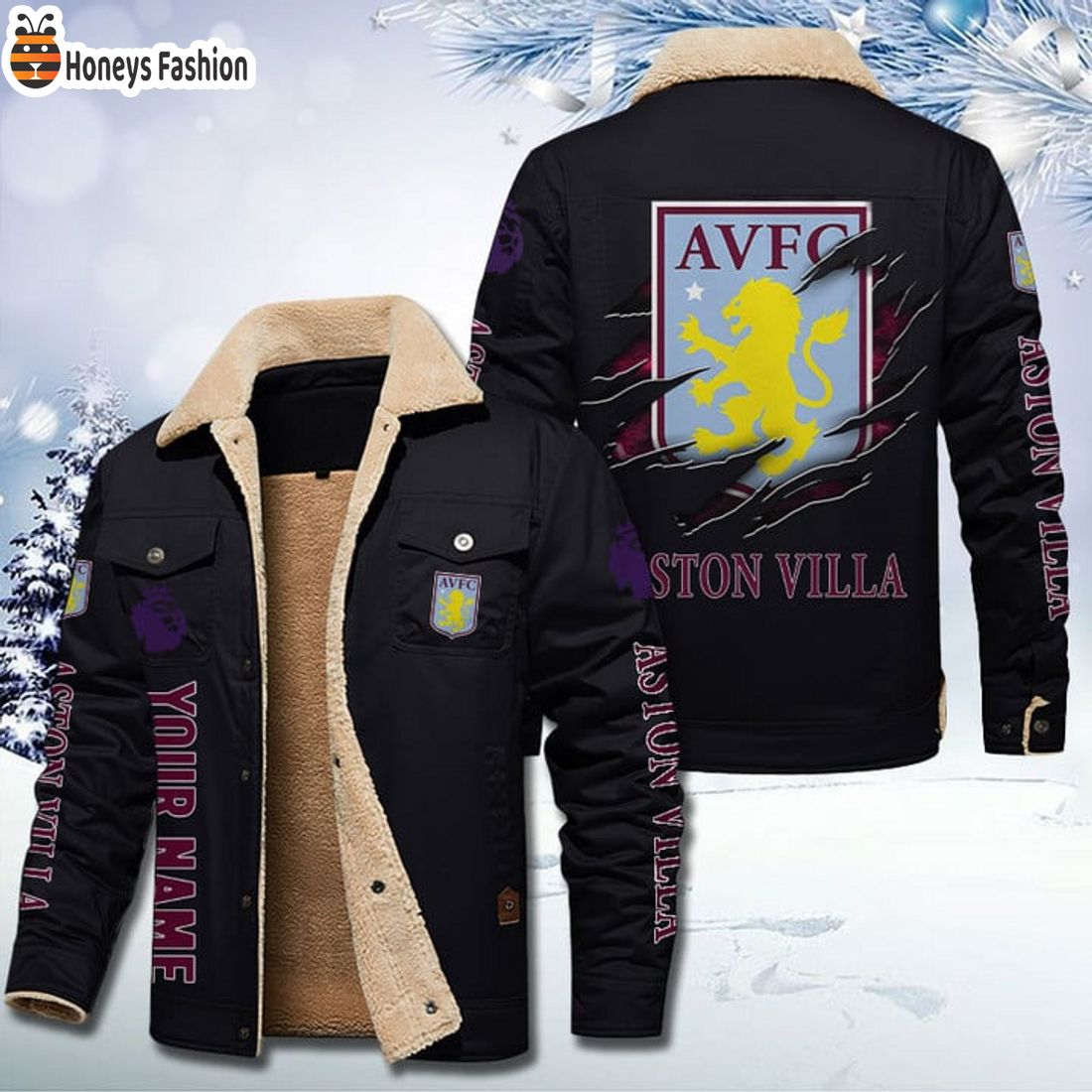 TRENDING Aston Villa FC Fleece Leather Jacket