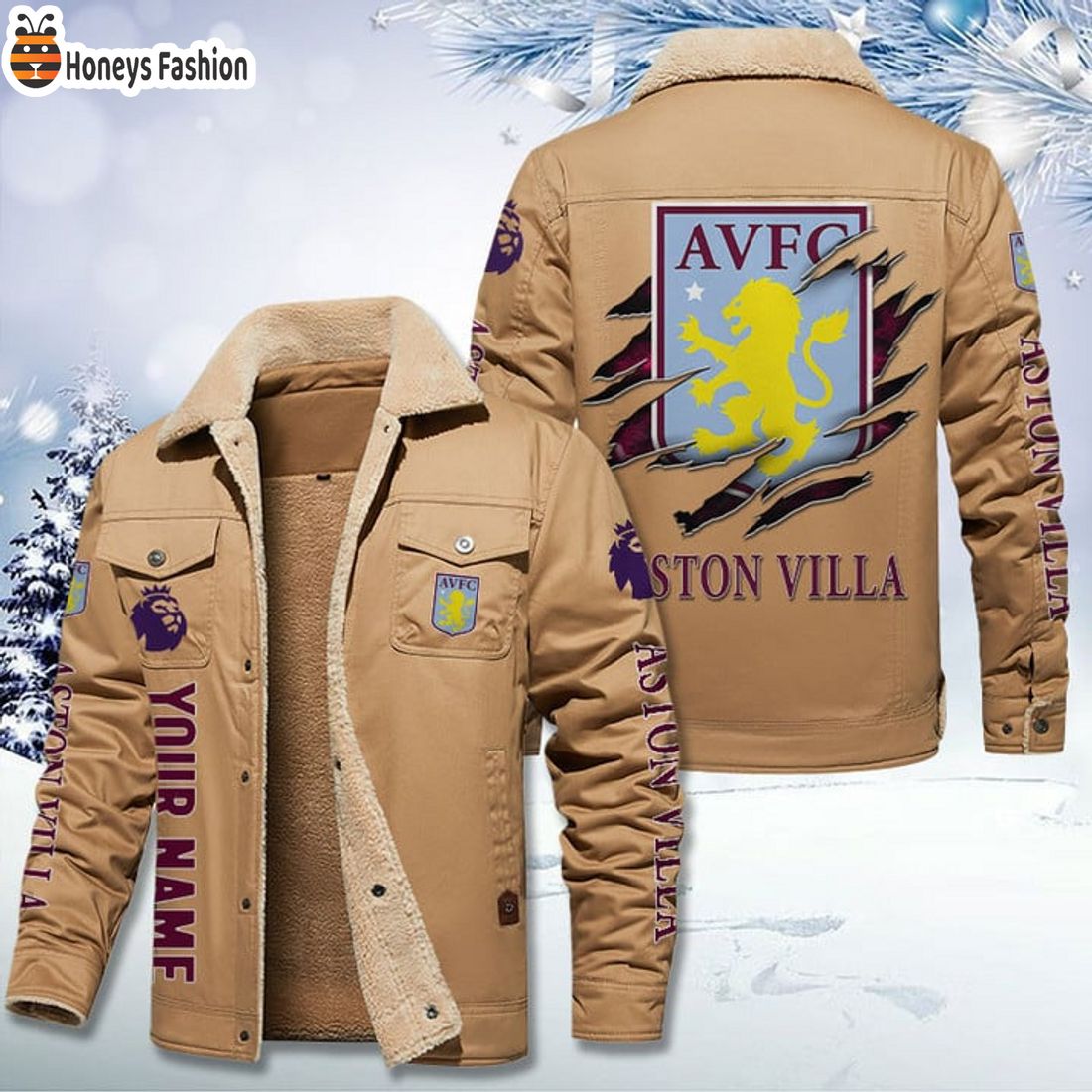 TRENDING Aston Villa FC Fleece Leather Jacket