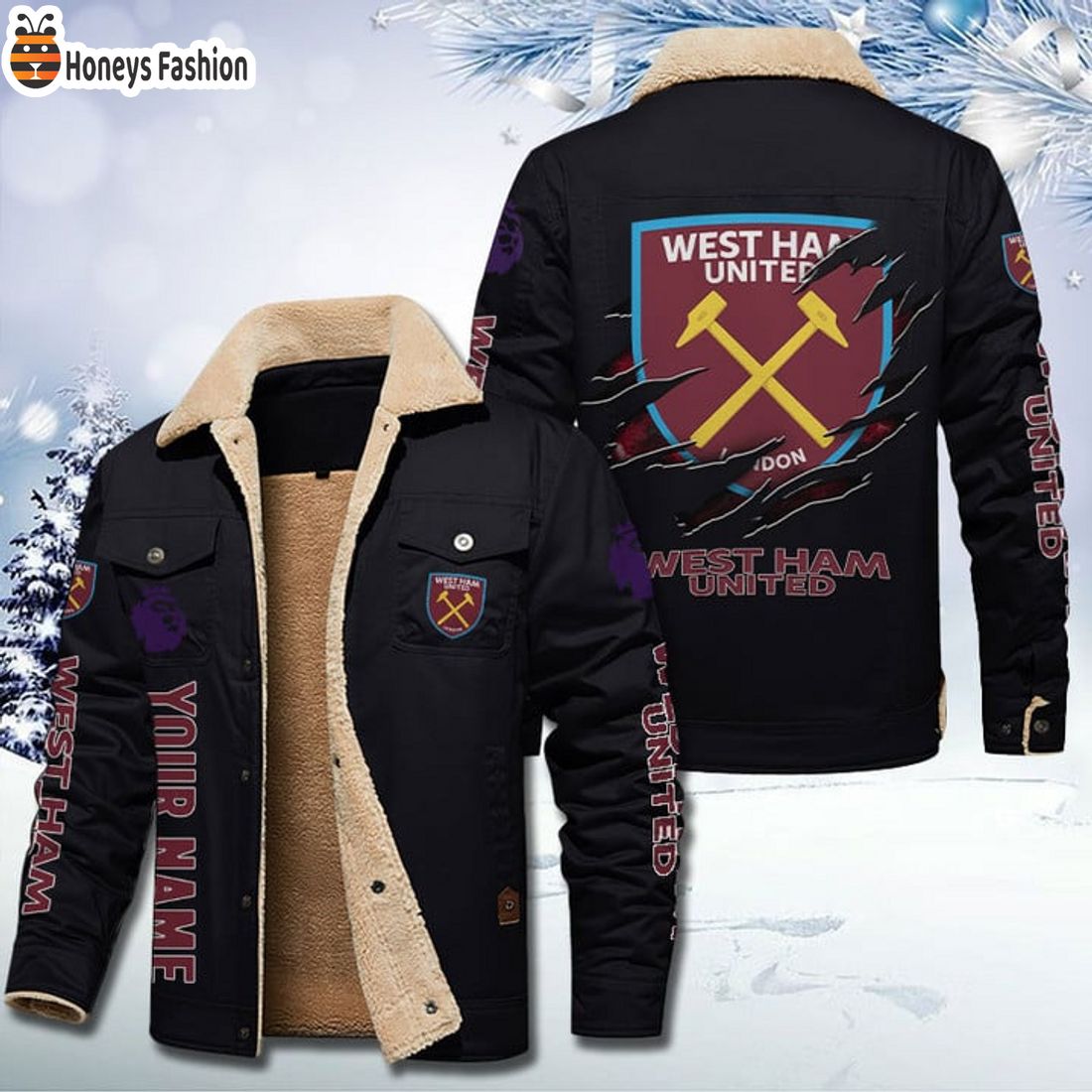 TRENDING West Ham United FC Fleece Leather Jacket