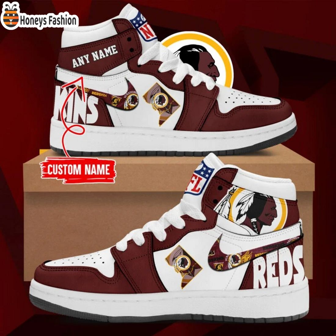 Washington Redskins Custom Name Nike Air Jordan 1 Shoes