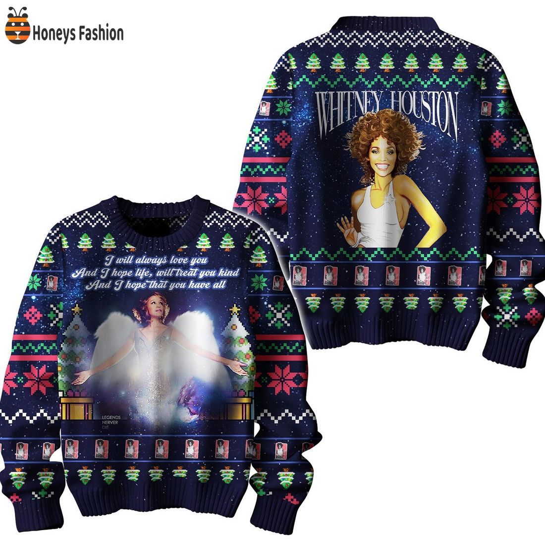 Whitney Houston On Lyrics Ugly Christmas Sweater