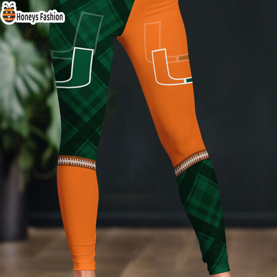 HOT NCAA Miami Hurricanes Plaid Pattern 3D Women Sport Legging