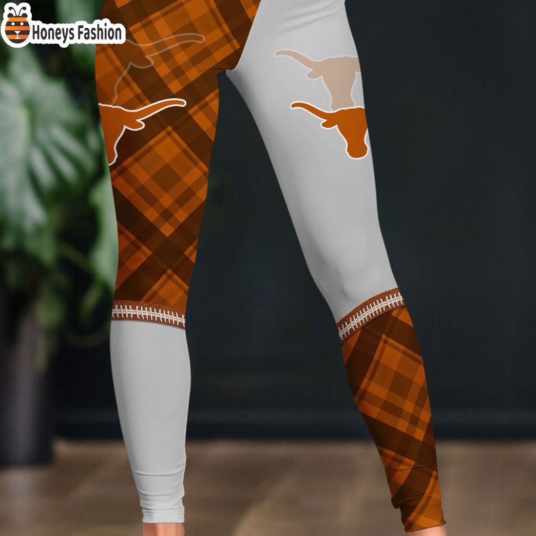 HOT NCAA Texas Longhorns Plaid Pattern 3D Women Sport Legging