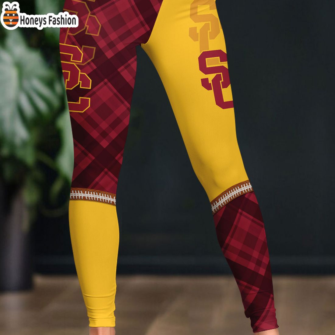 HOT NCAA USC Trojans Plaid Pattern 3D Women Sport Legging