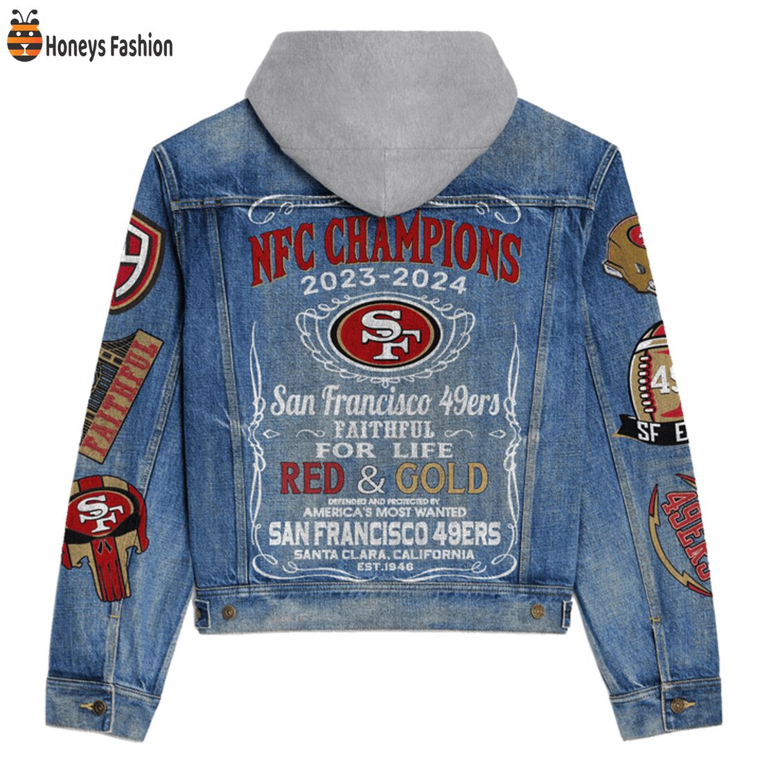 HOT San Francisco 49ers NFC Champions Hooded Denim Jacket