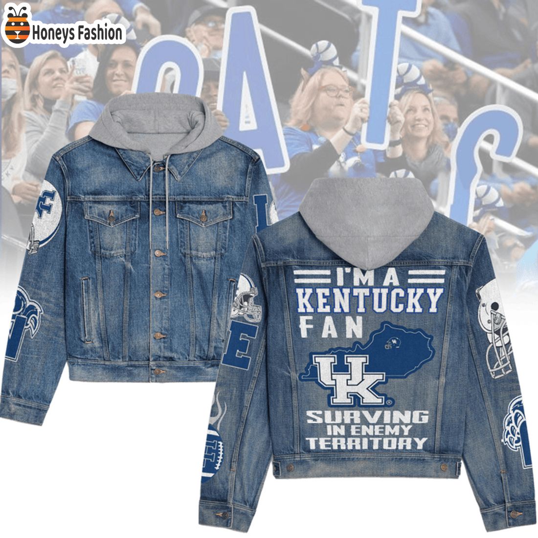 HOT UK Kentucky Wildcats Fan Surving In Enemy Territory Hooded Denim Jacket