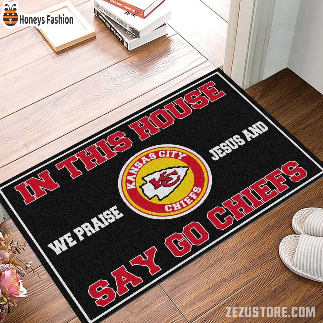 In this house we praise jesus and say go Chiefs doormat
