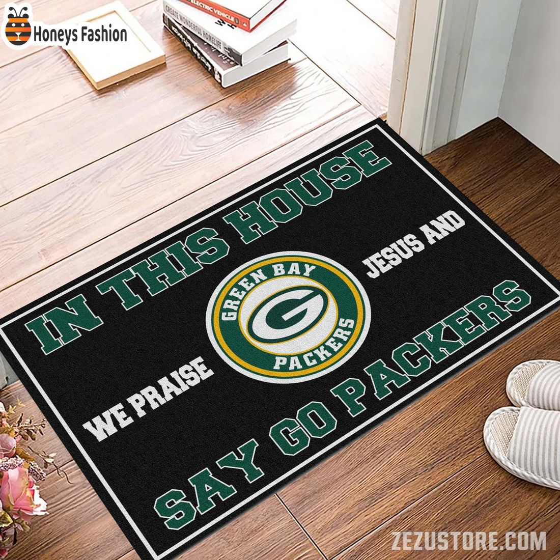 In this house we praise jesus and say go Packers doormat